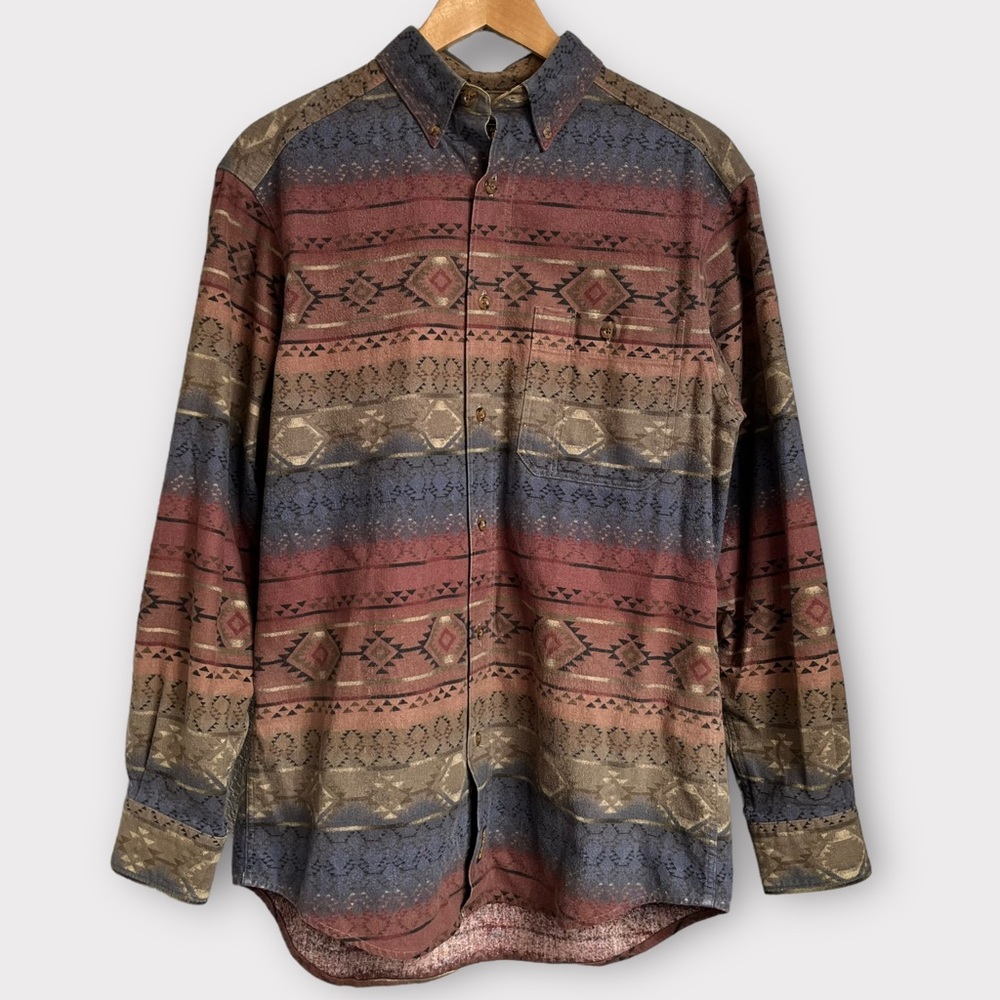Vintage Woolrich Men's Chamois Cotton Flannel Shirt Southwestern Aztec Print M